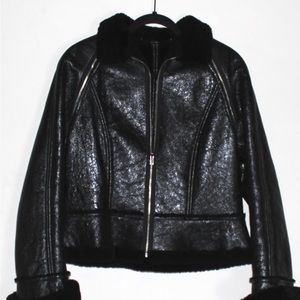 Charles Chang-Lima leather and shearling jacket with removable sleeves